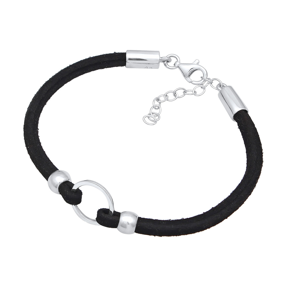 Elli Elli Bracelet Femmes Cercle Géo avec cuir synth. noir en argent sterling 925 Bracelet