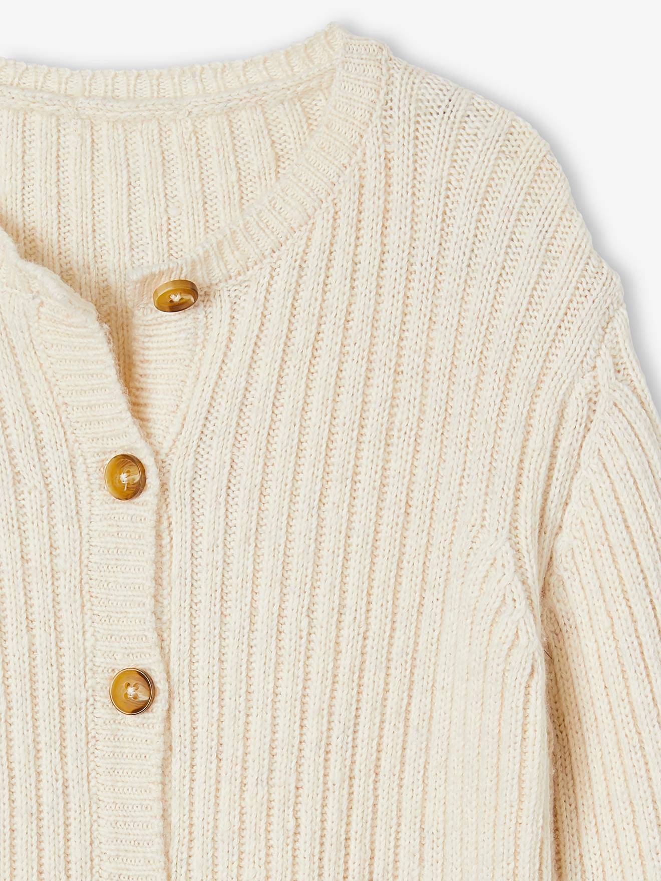 Gilet maille côtelée fille beige chiné