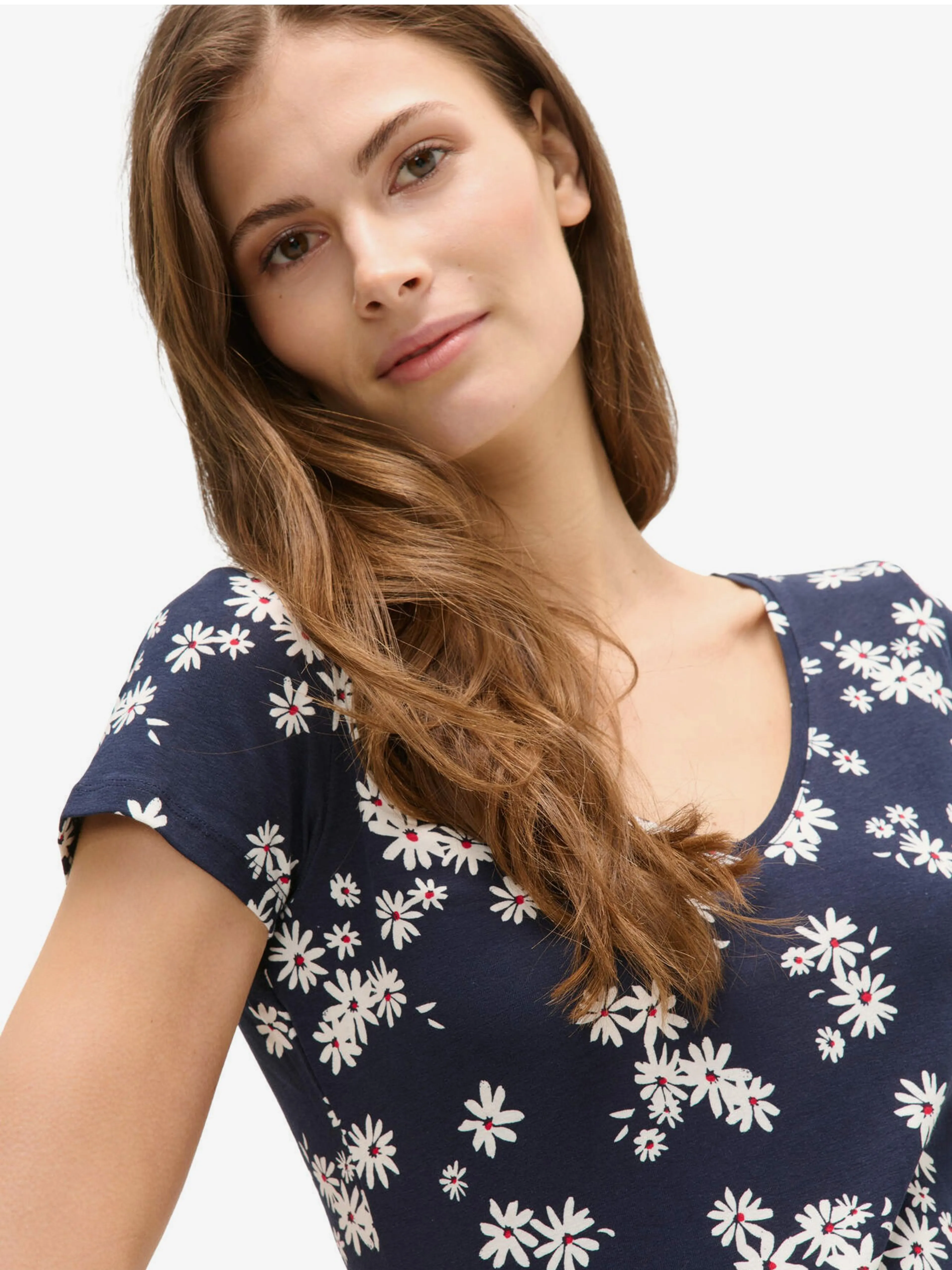 Dunkelblaues geblümtes T-Shirt ORSAY