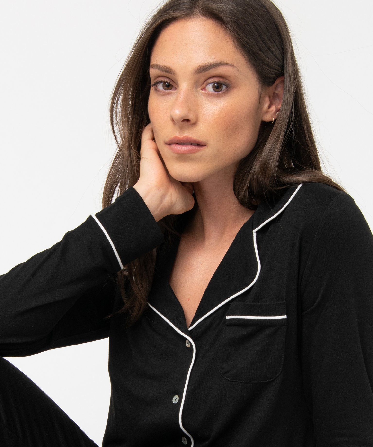 Pyjama deux pièces : chemise et pantalon femme noir | GEMO
