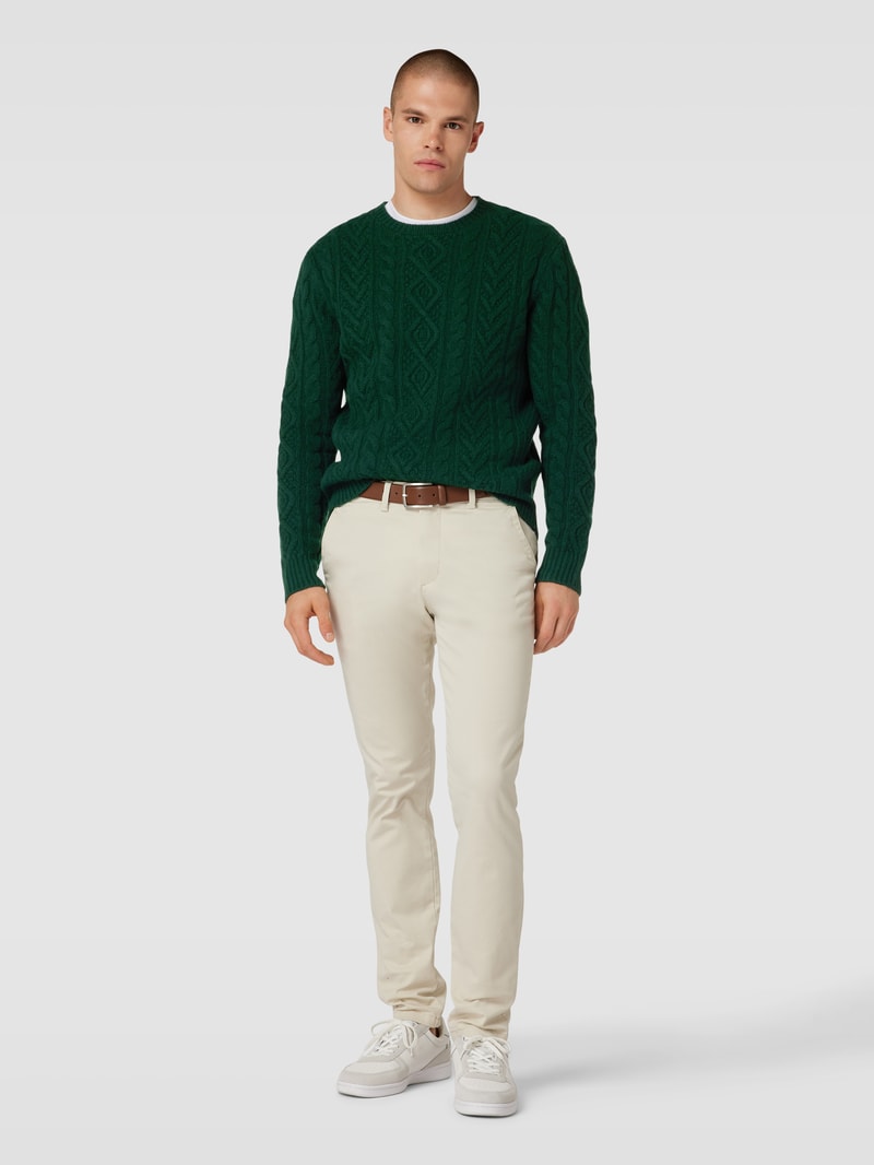 Strickpullover mit Zopfmuster in dunkelgrün