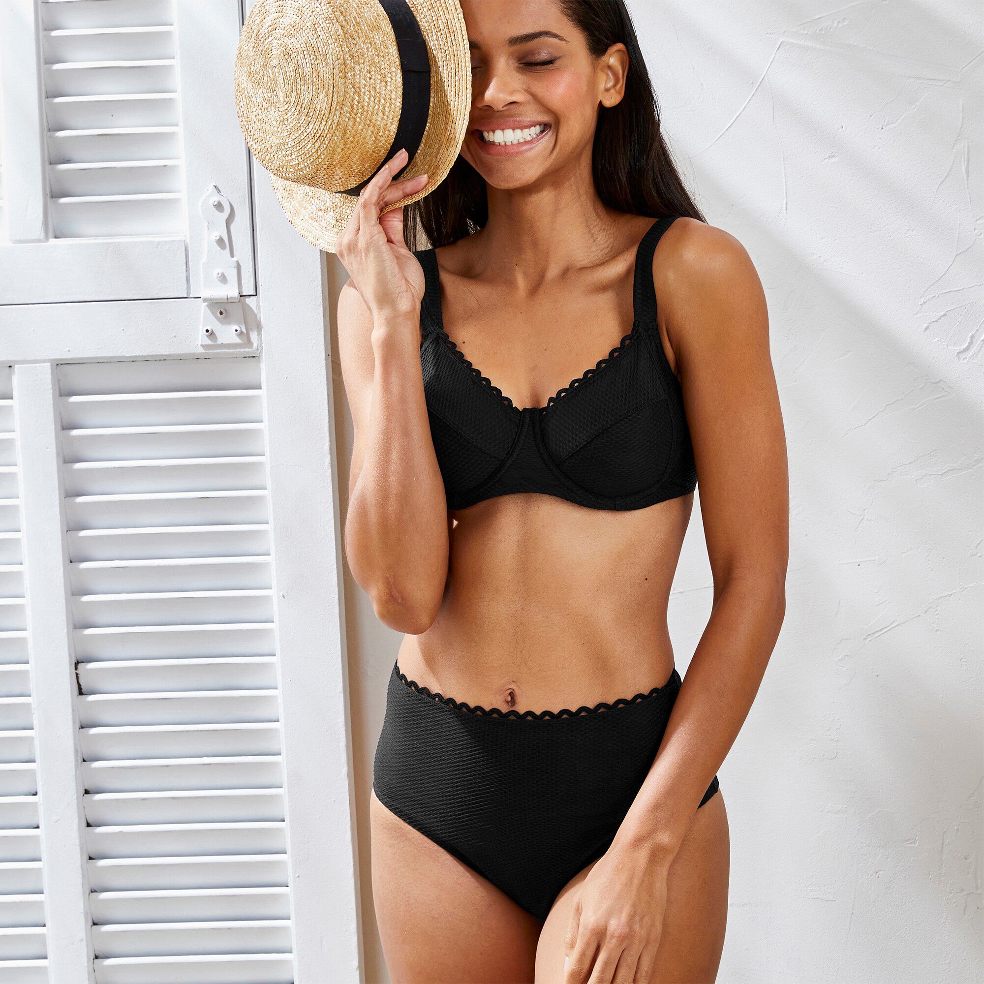 Culotte de bain maxi taille haute maille nid d'abeille Vilorio