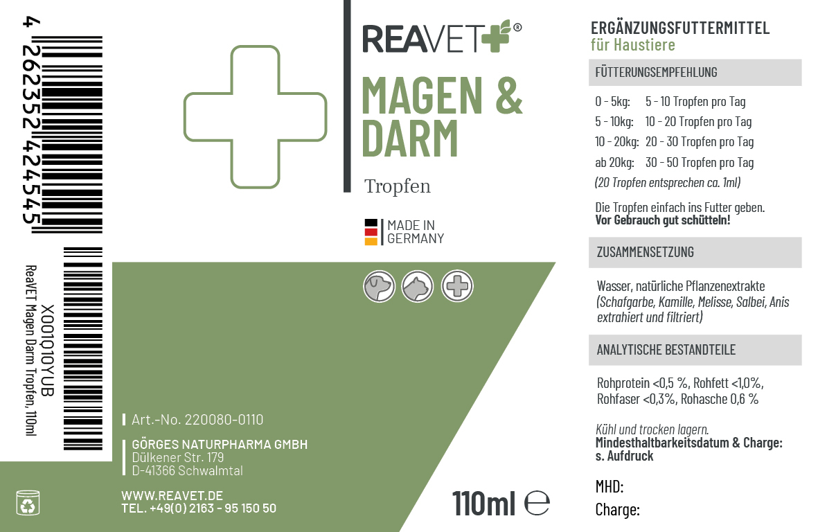 REAVET Ergänzungsfutter & Aufzucht REAVET Magen & Darm Tropfen 110ml