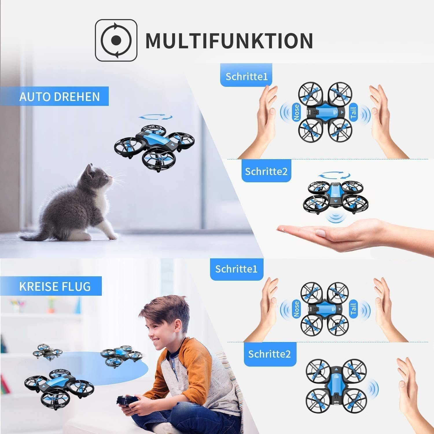 4DRC Drohne (Mini Drohne für Kinder RC Quadrocopter Fernbedienung und Handsteuerung)