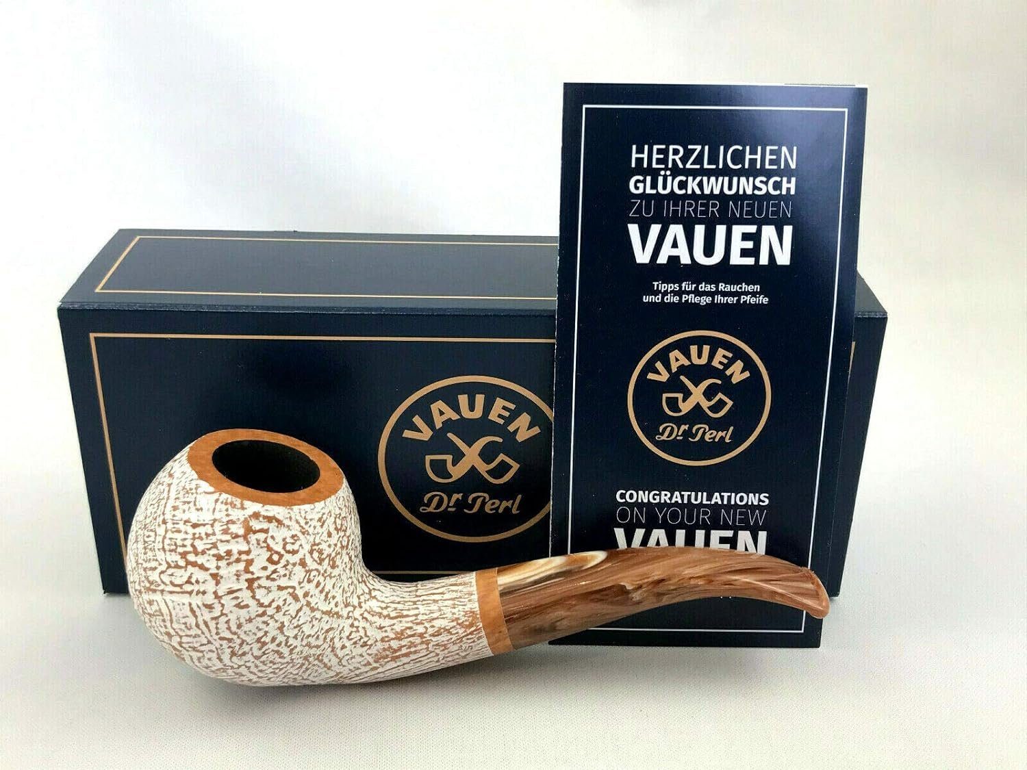 VAUEN Handpfeife Fuji 4242 Pfeife - 9mm Filter Made in Germany, weiß gebeizter Kopf mit matten Finish