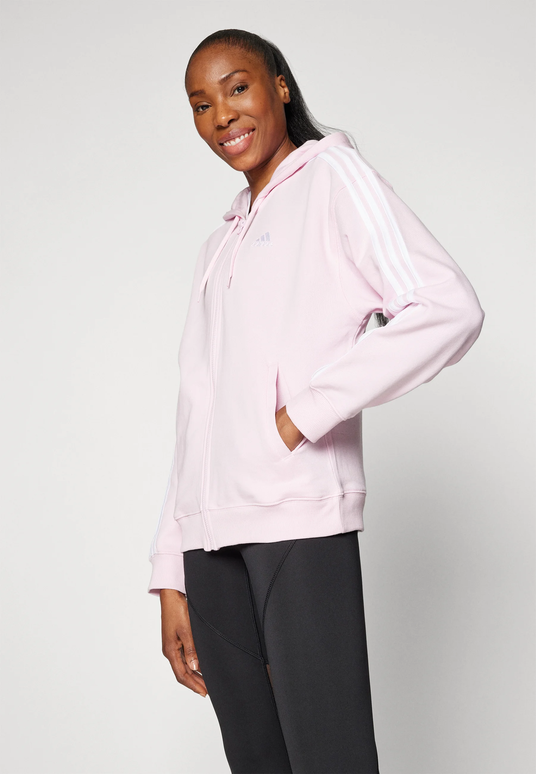 adidas Sportswear ESSENTIALS STRIPES - Sudadera con capucha y cremallera completa de gran tamaño