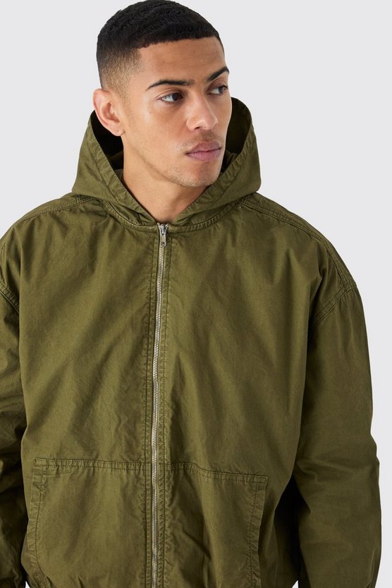 Twill Overshirt mit Plaketten-Detail und Kapuze