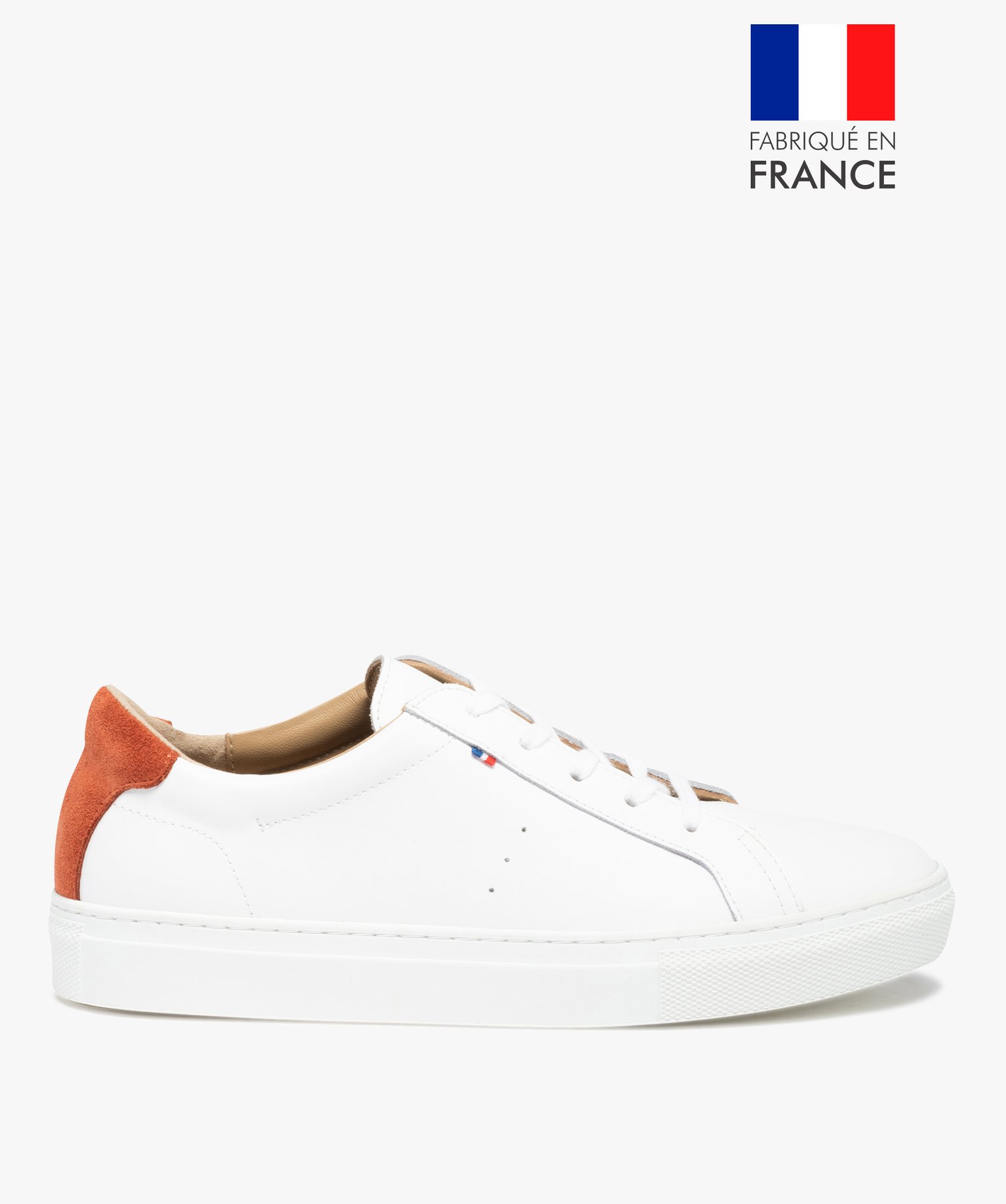 Baskets femme en cuir uni avec contrefort contrasté - Tanéo blanc | GEMO