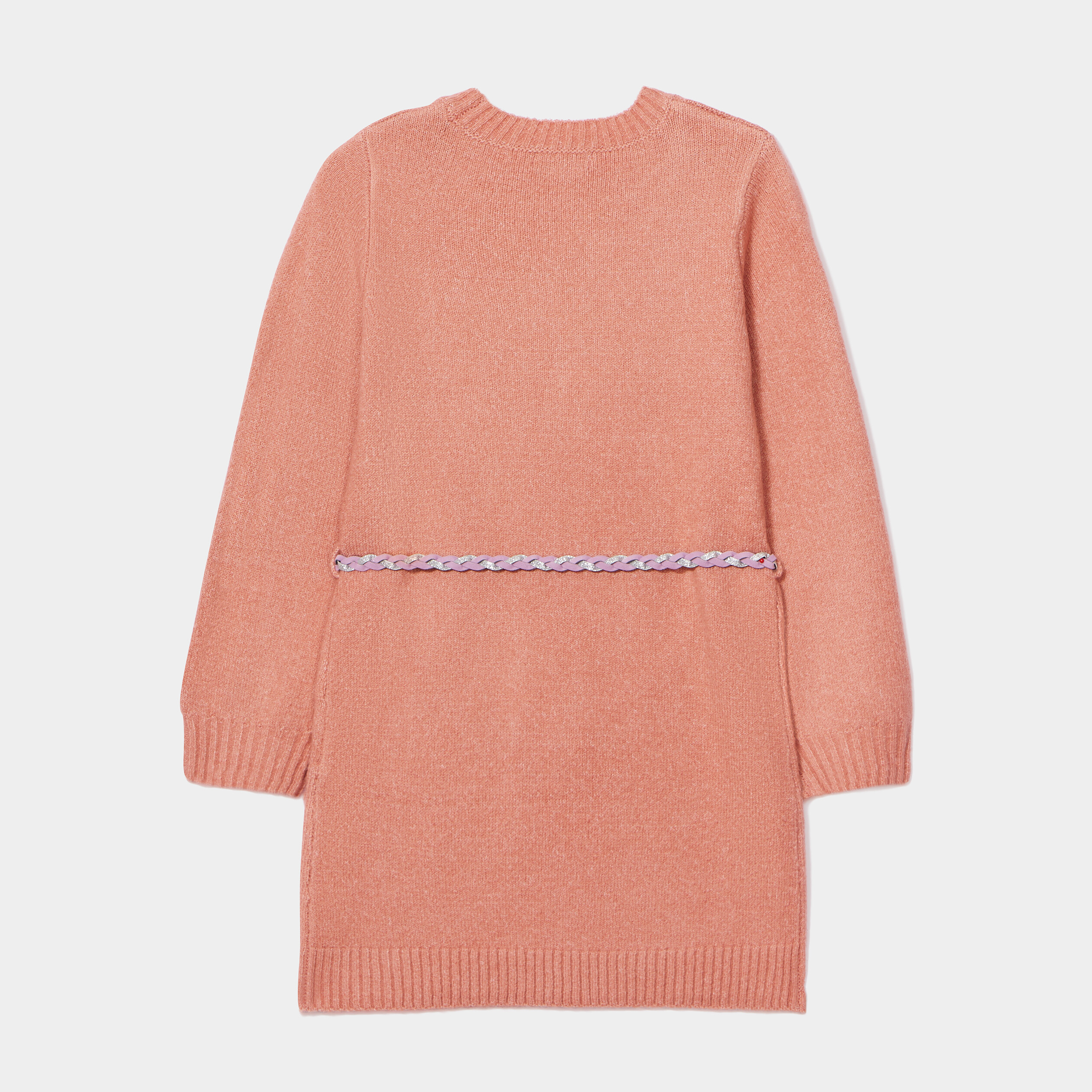 Robe pull avec torsades et ceinture rose fille | La Halle