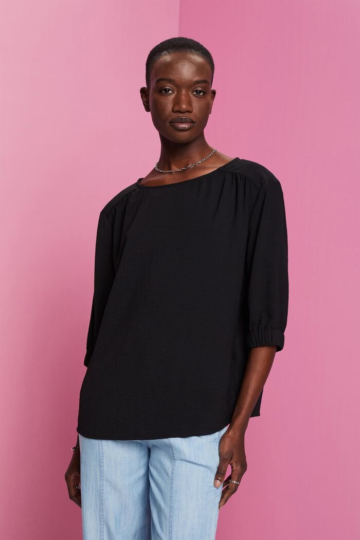 Crêpe-Bluse mit elastischen Ärmelabschlüssen