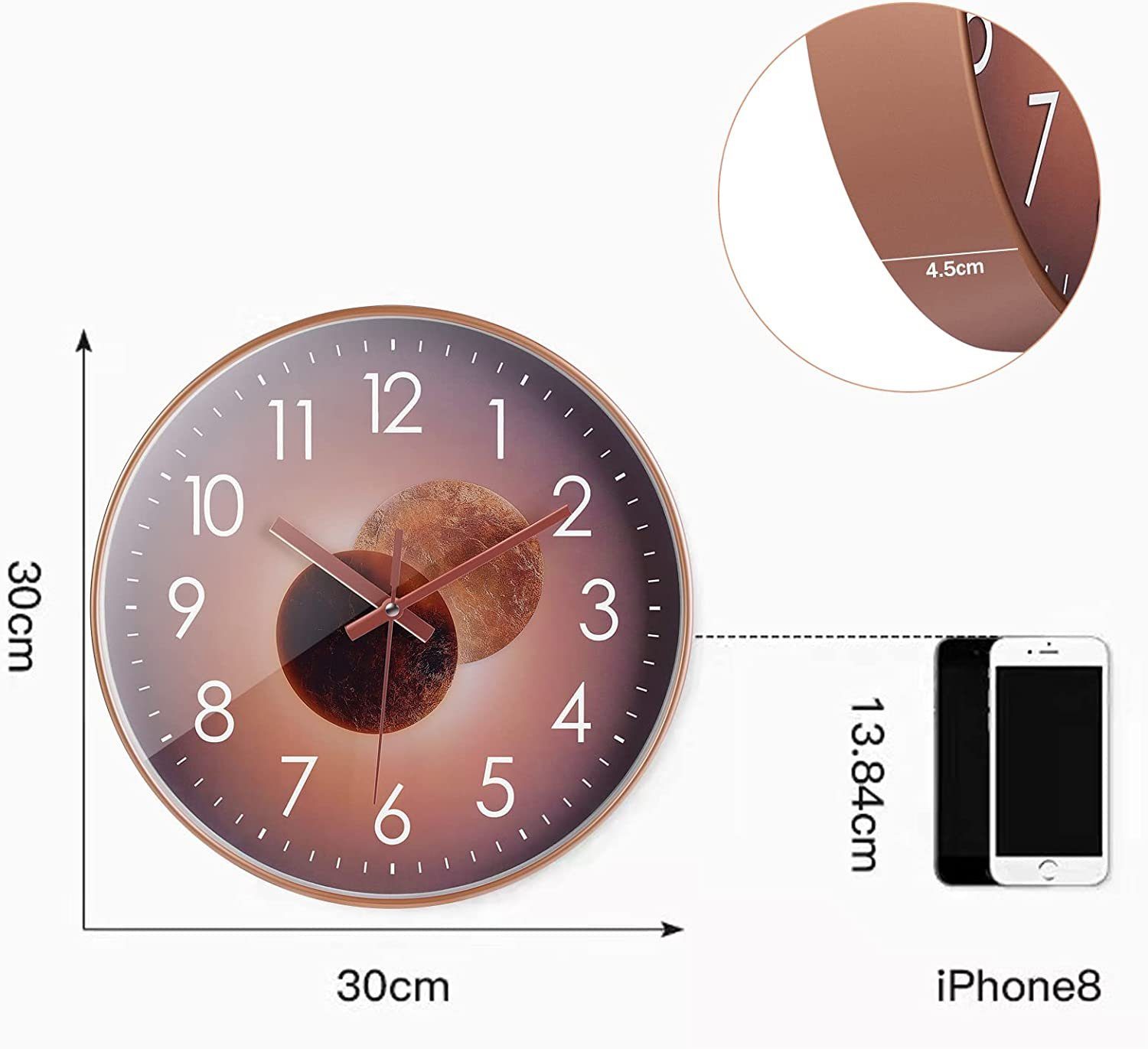 FeelGlad Wanduhr Funkuhr Wand,Wanduhr Funk,Küchenuhr (Geräuschlos und ohne Ticken)