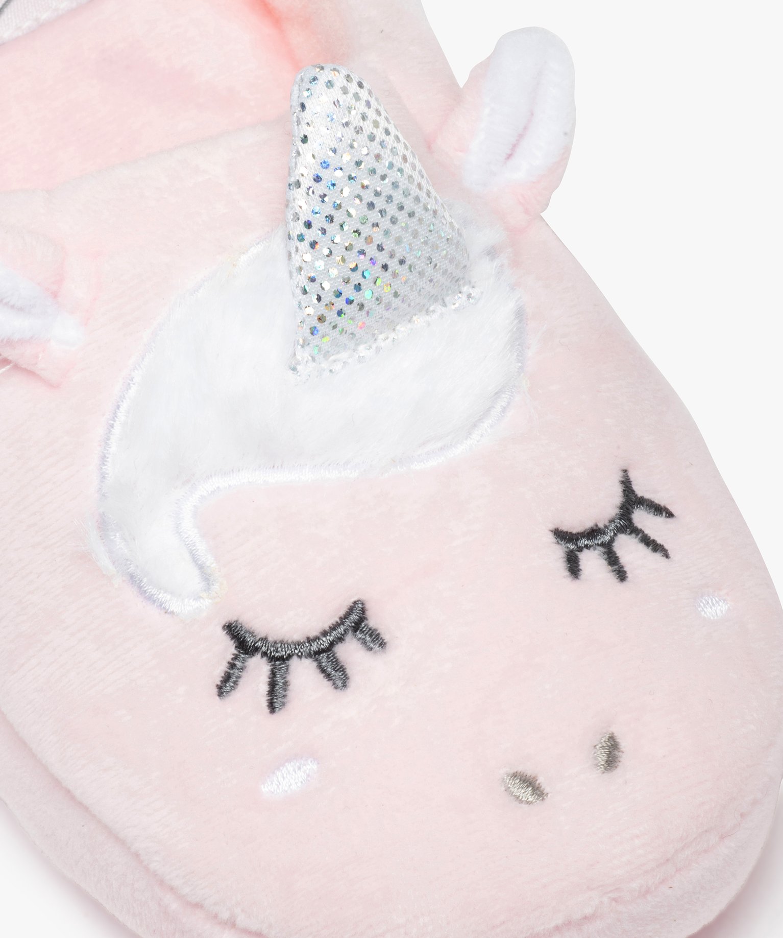 Chaussons fille mules en forme de licorne détails pailletés rose | GEMO