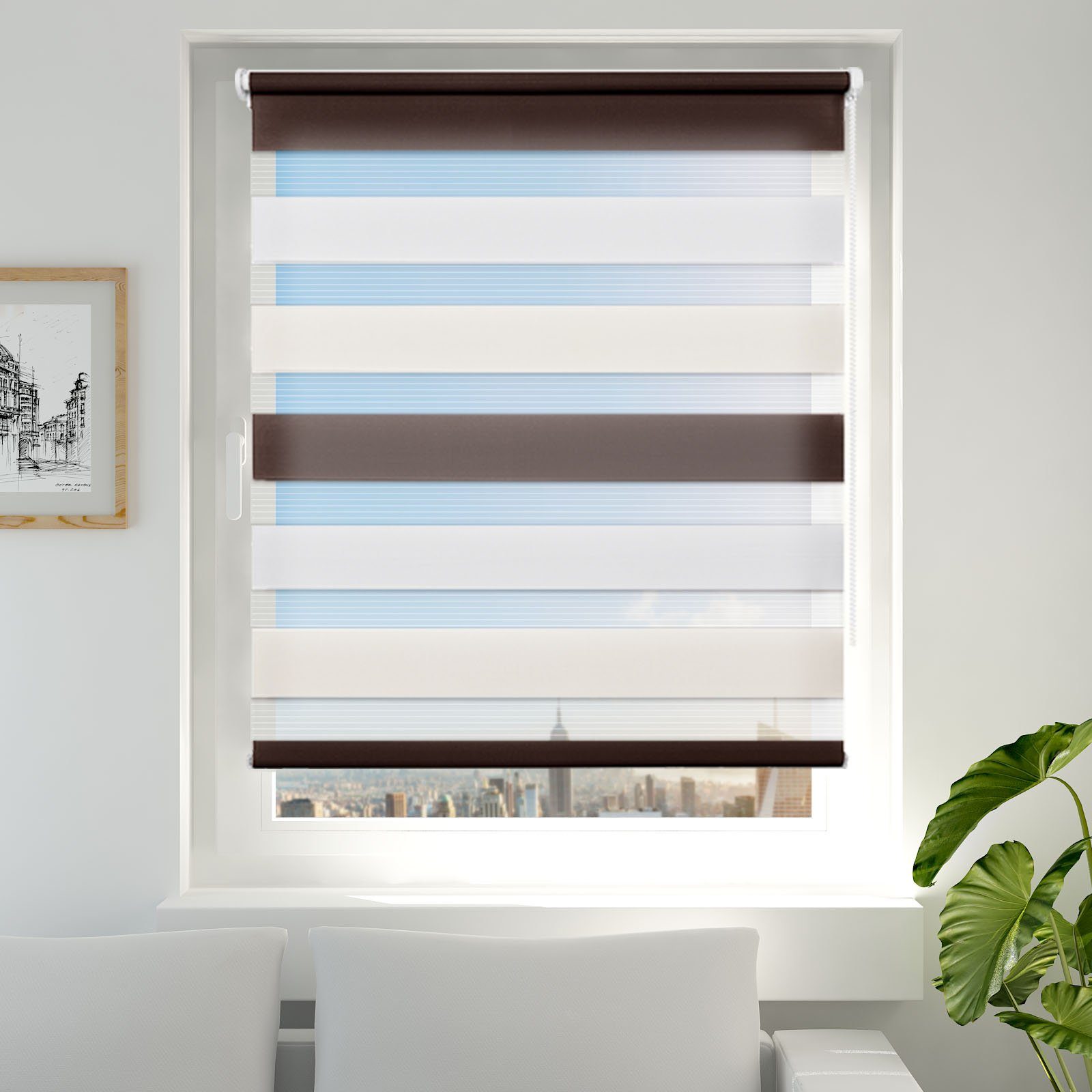 Doppelrollo rollos für Fenster ohne Bohren 130cm, OUBO, Lichtschutz, freihängend, mit Klemmträger, Klemmfix, livhtdurchlässig und verdunkelnd