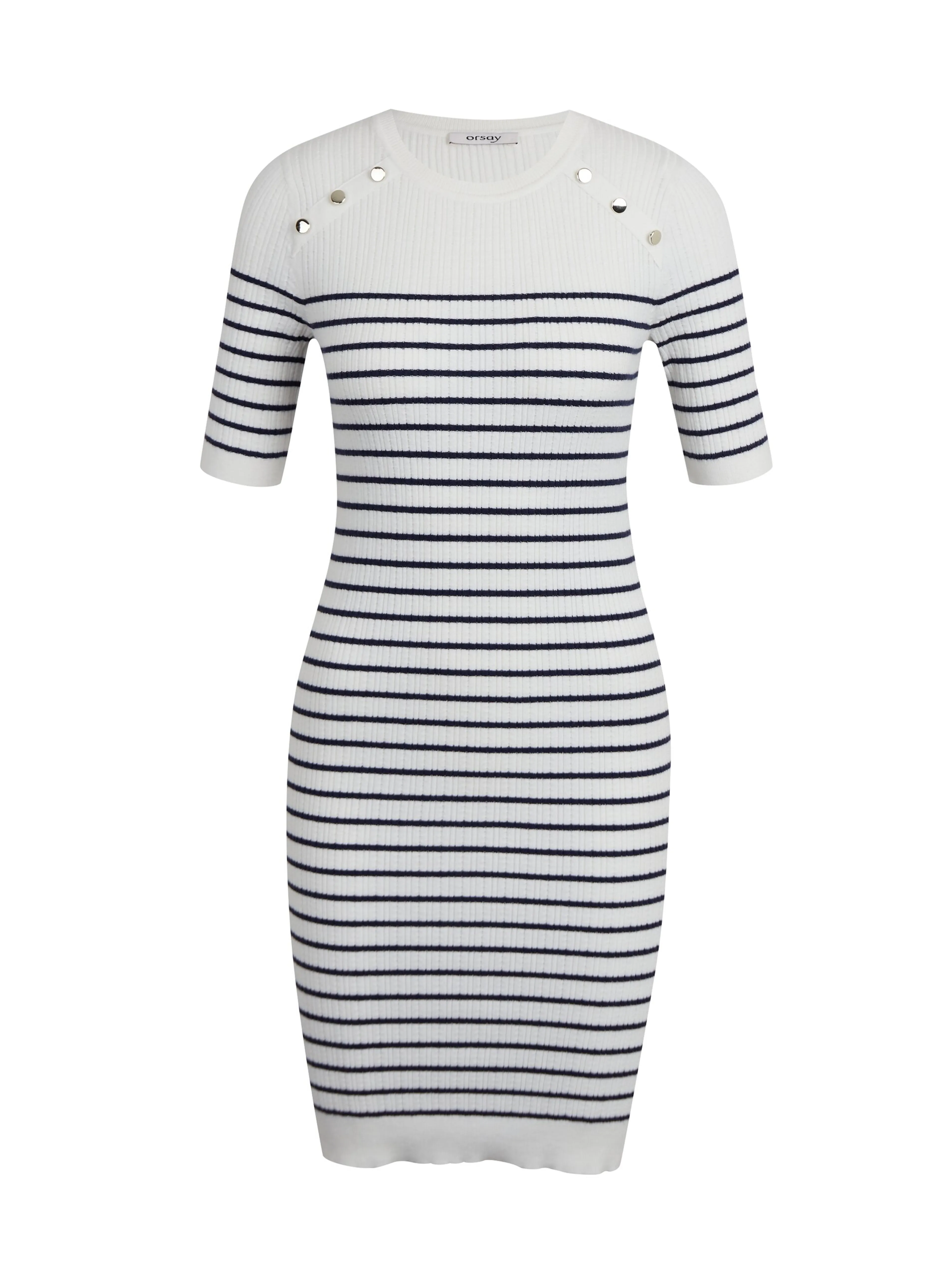 Weißes gestreiftes Damen-Pullover-Kleid ORSAY