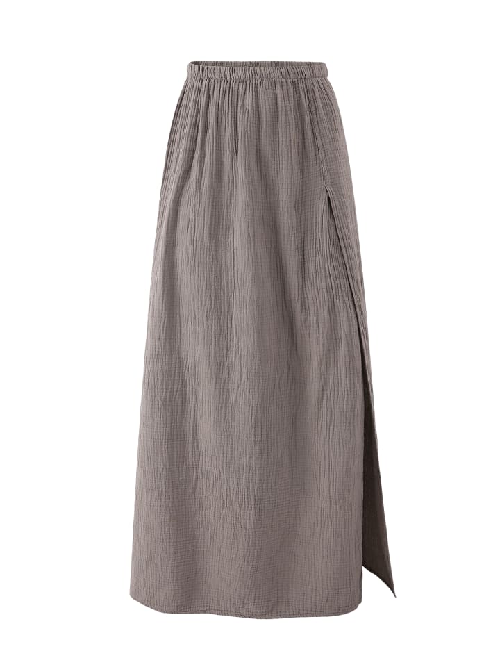 SASSYCLASSY Langer Musselin Rock mit hohen Schlitz in Braun günstig kaufen