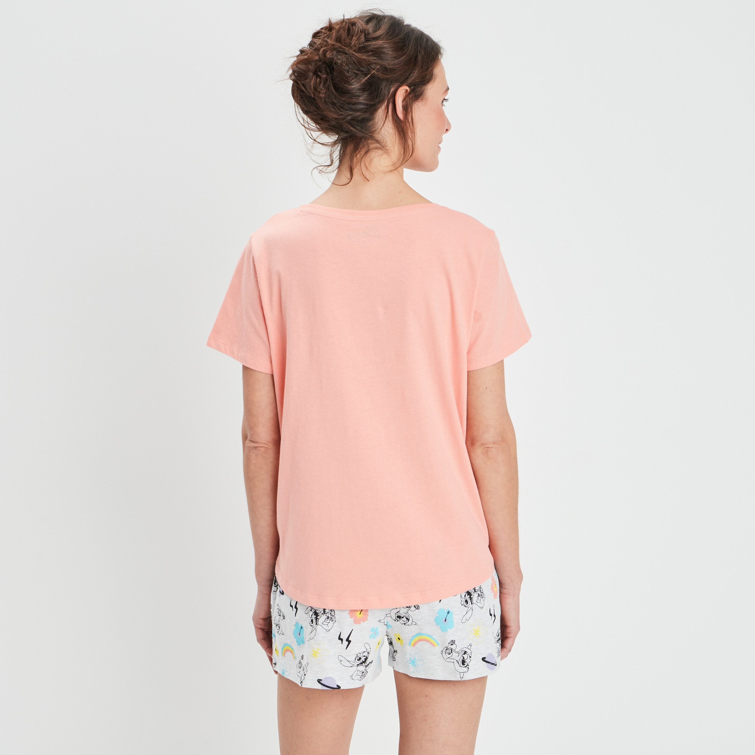 Ensemble pyjama 2 pièces Lilo et Stitch orange corail femme | La Halle