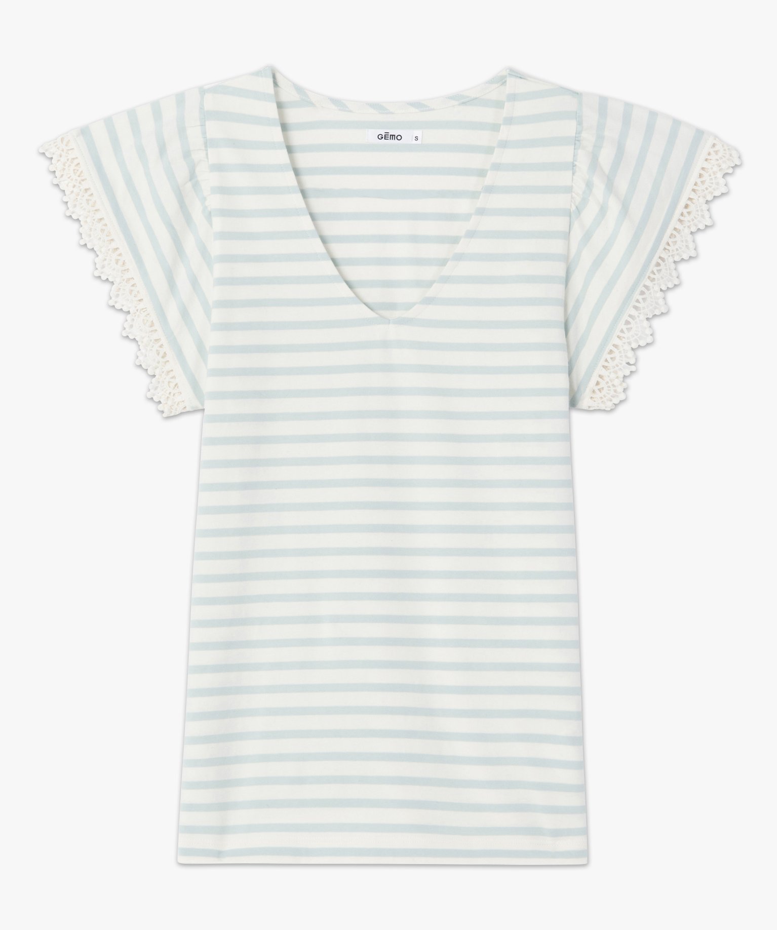 Tee-shirt femme rayé à larges manches finitions brodées raye | GEMO