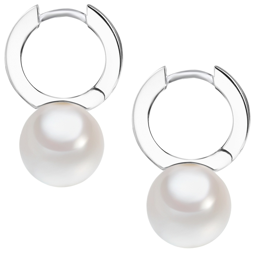 Rafaela Donata Créoles en argent Argent sterling Oxyde de zirconium (CZ) Perles organiques en Ar Boucles d'oreilles