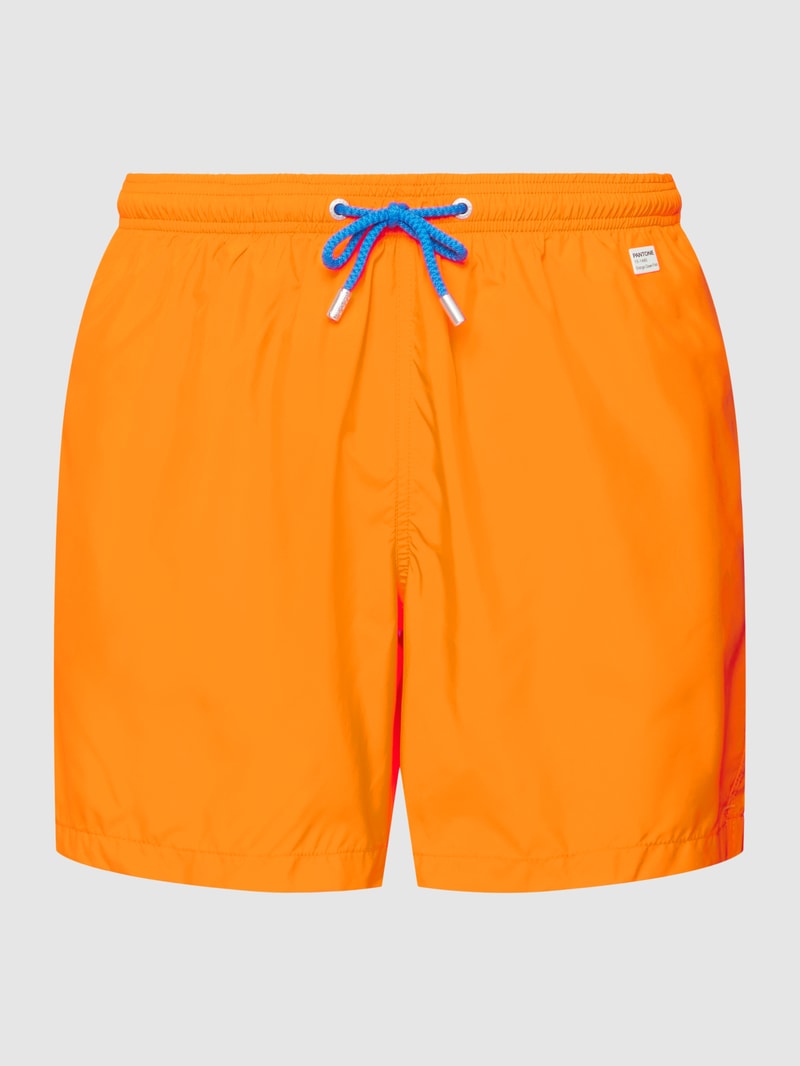 Badehose mit Label-Patch in neon orange