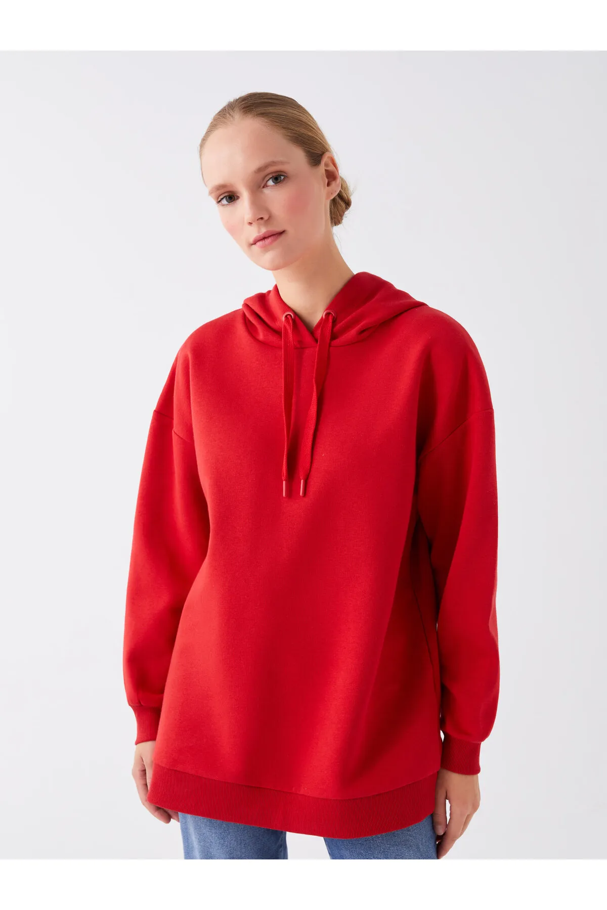 LC Waikiki  Einfarbige Langarm-Sweatshirt-Tunika für Damen mit Kapuze