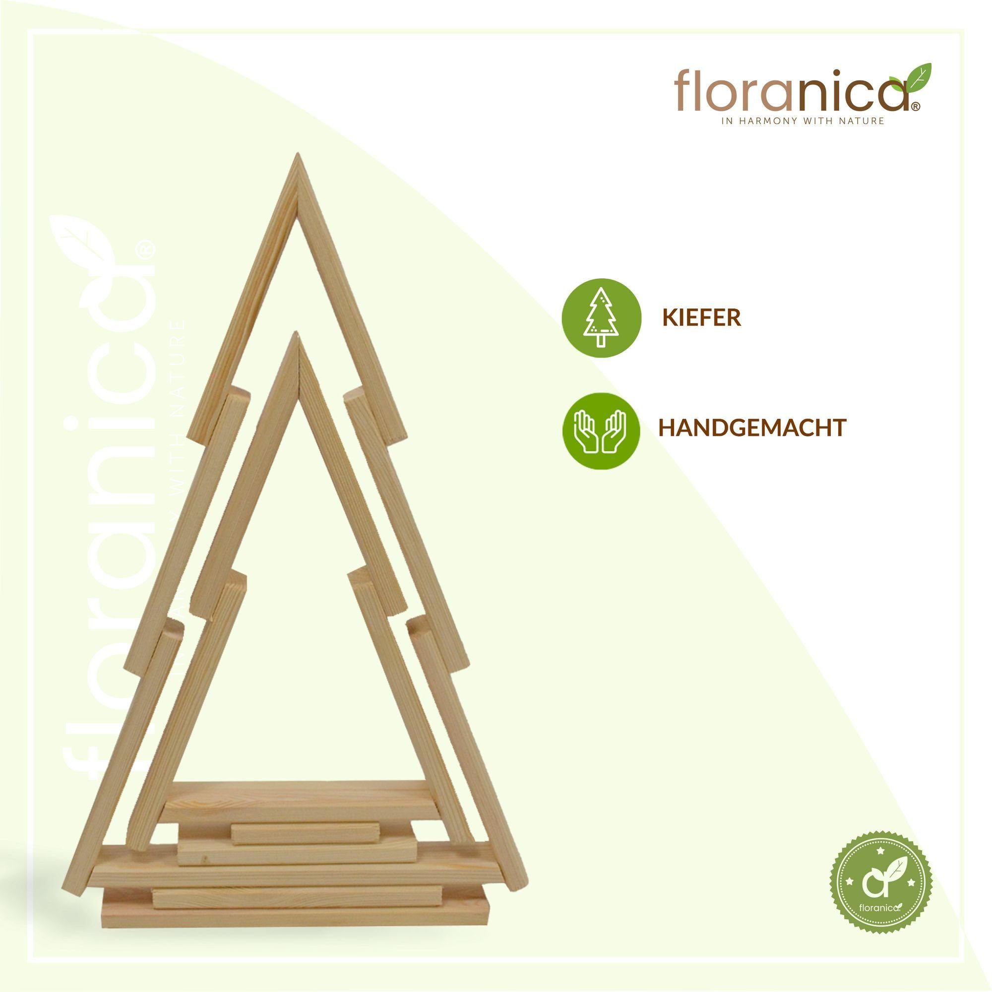 Floranica Hängedekoration (2 St), Weihnachtsdeko Weihnachtsbaum Kiefernholz Farbe: Unbehandelt