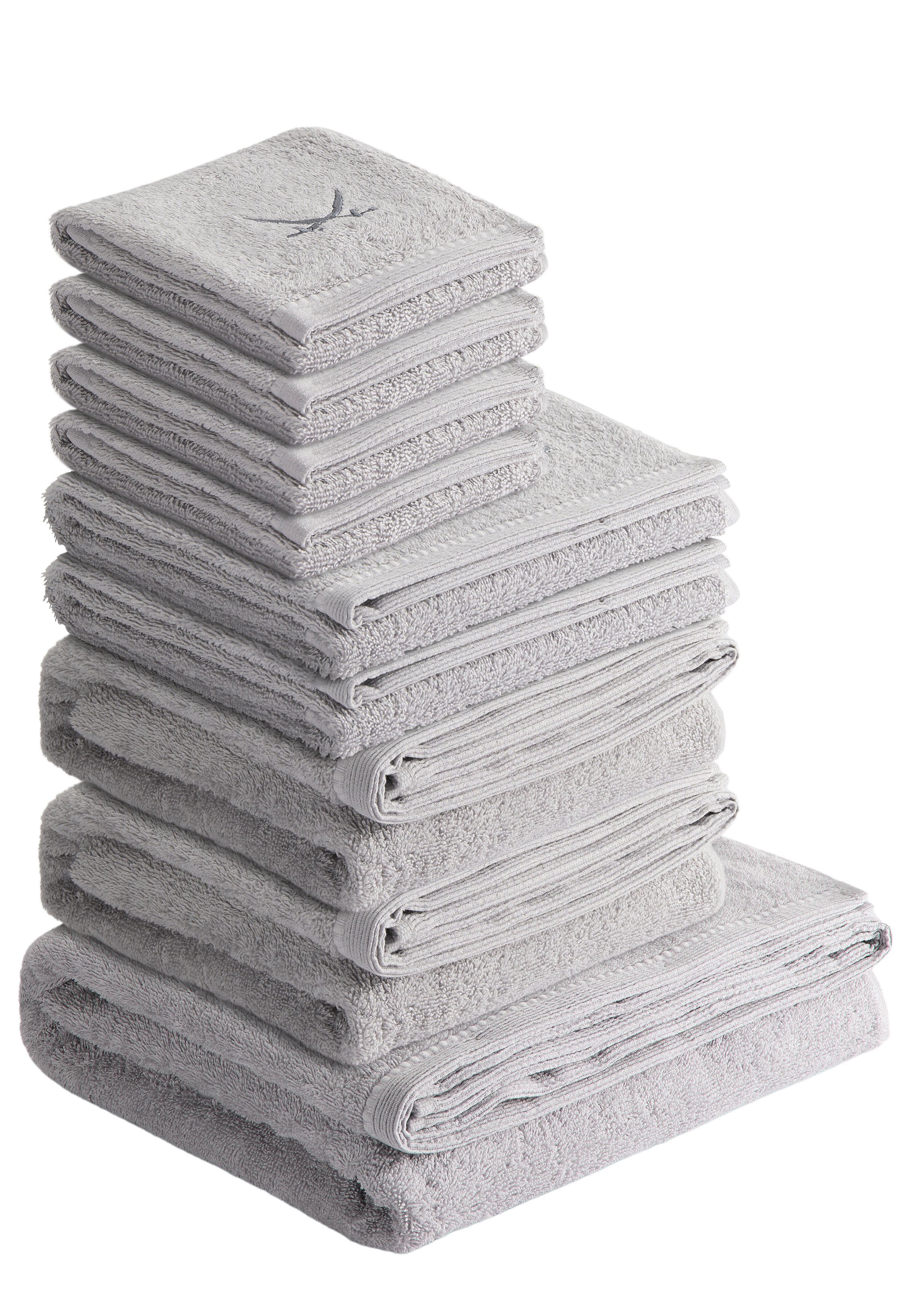 Sansibar Sylt Handtuch Set Sansibar Sylt Handtuch Set Frottier-Serie Classic Nr. 6 (Set, 9-tlg), (Set), mit hochwertiger Ton-in-Ton Säbelstickerei