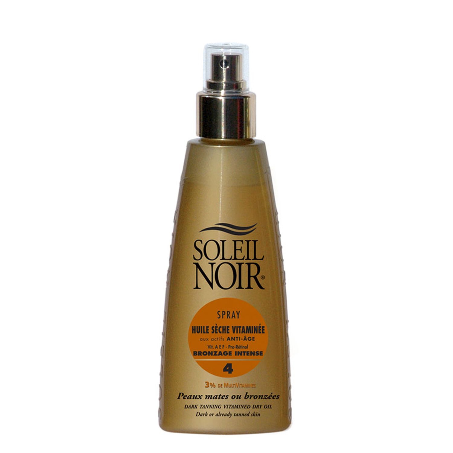 Soleil Noir Spray Huile Sèche Vitaminée Bronzage Intense 4 Peaux Mates ou Bronzées 150 ml