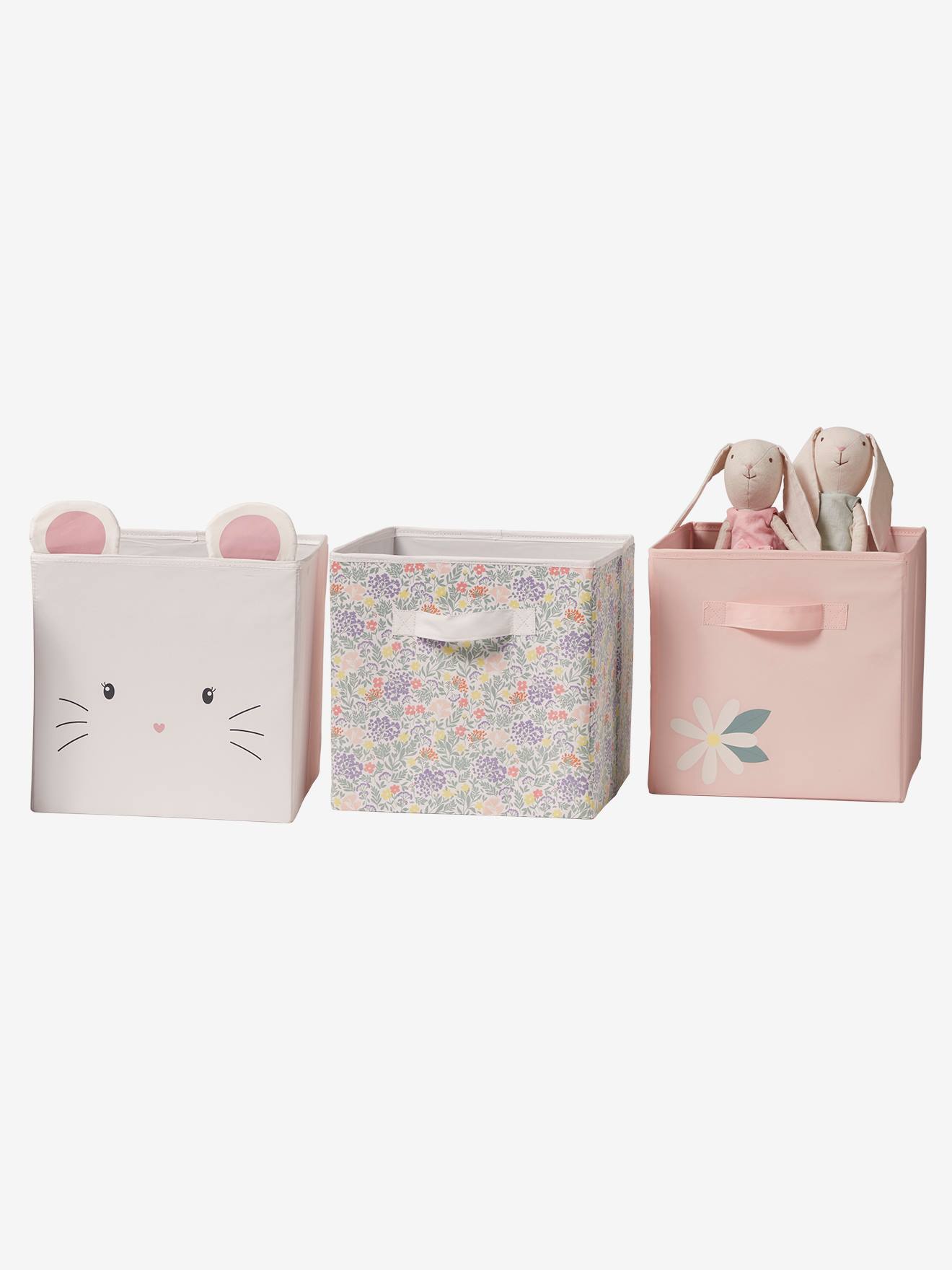 Lot de 3 bacs de rangement Champêtre blanc imprimé