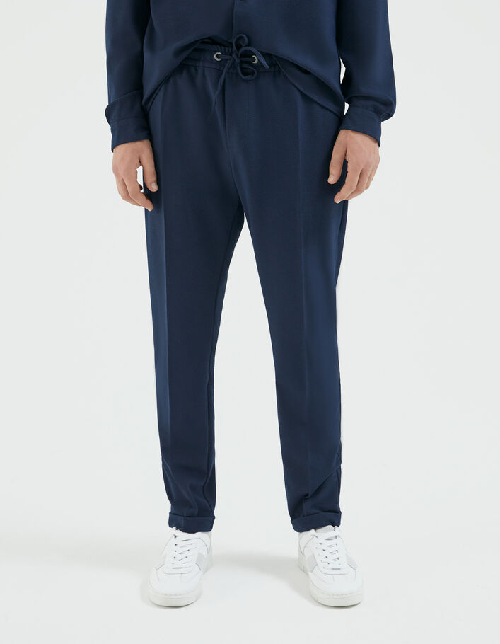 Jogpant marine en seersucker Homme
