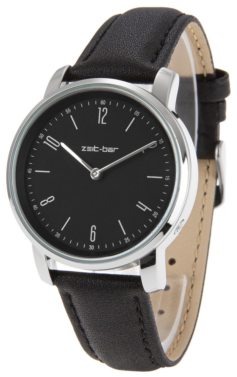 Zeit-Bar Funk-Armbanduhr Damen, Metall-Gehäuse, Leder-Uhrband