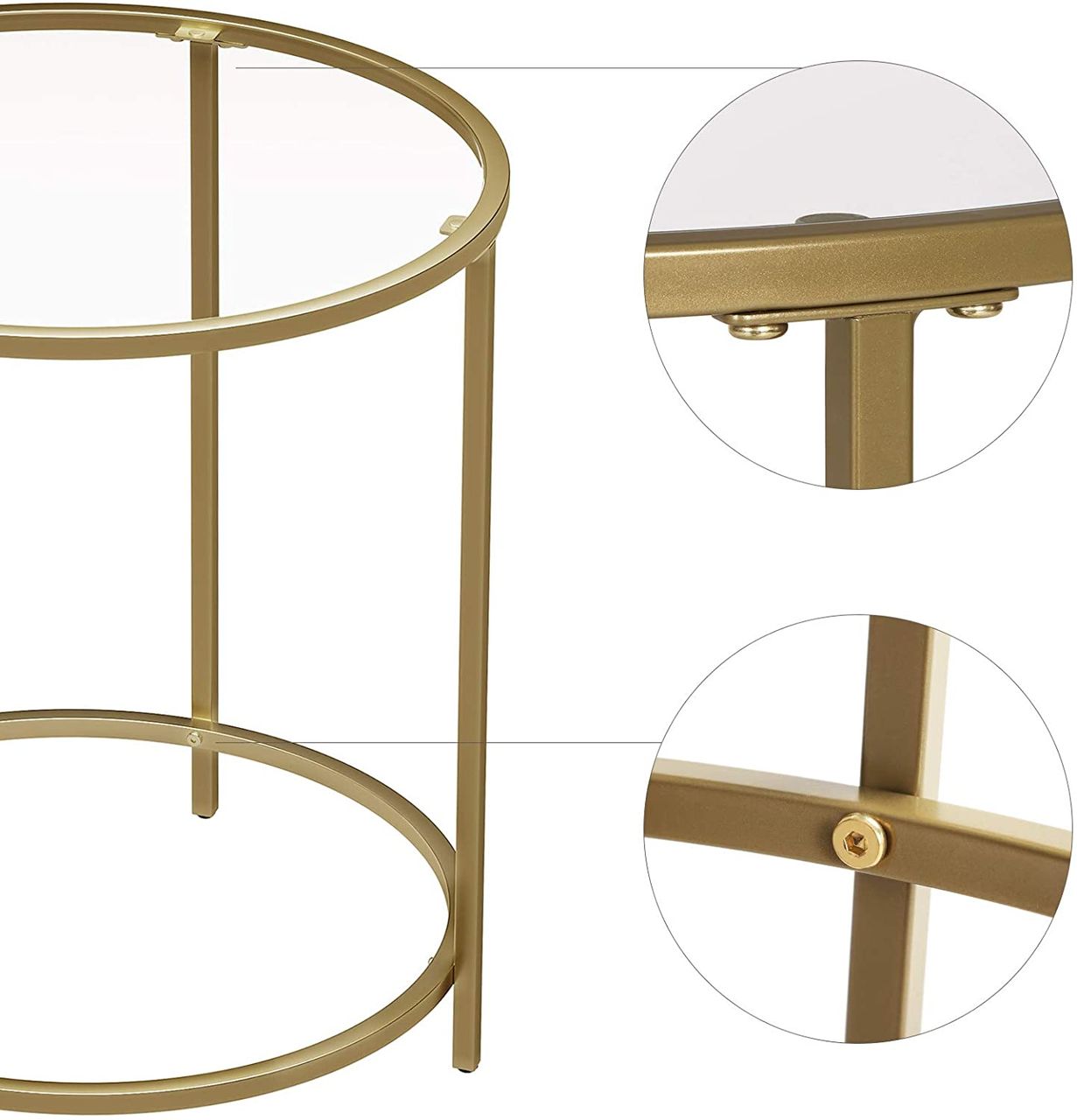 Vasagle Beistelltisch rund, Hartglas, golden