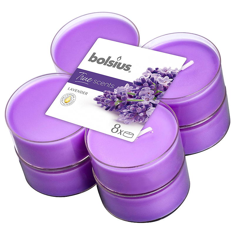 Bolsius Telys maxi 8-pk 8 timer m/duft lavender