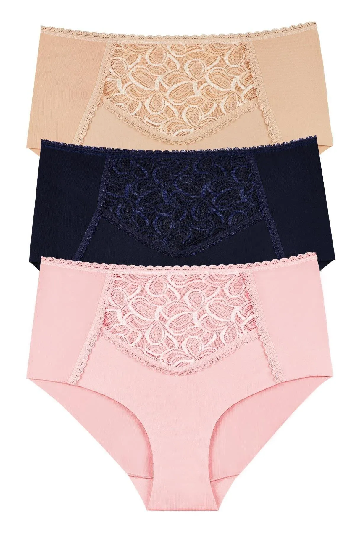Sensu  Lasergeschnittenes 3-teiliges Höschenset mit Spitze und detaillierter Spitze für Damen – Kts3102