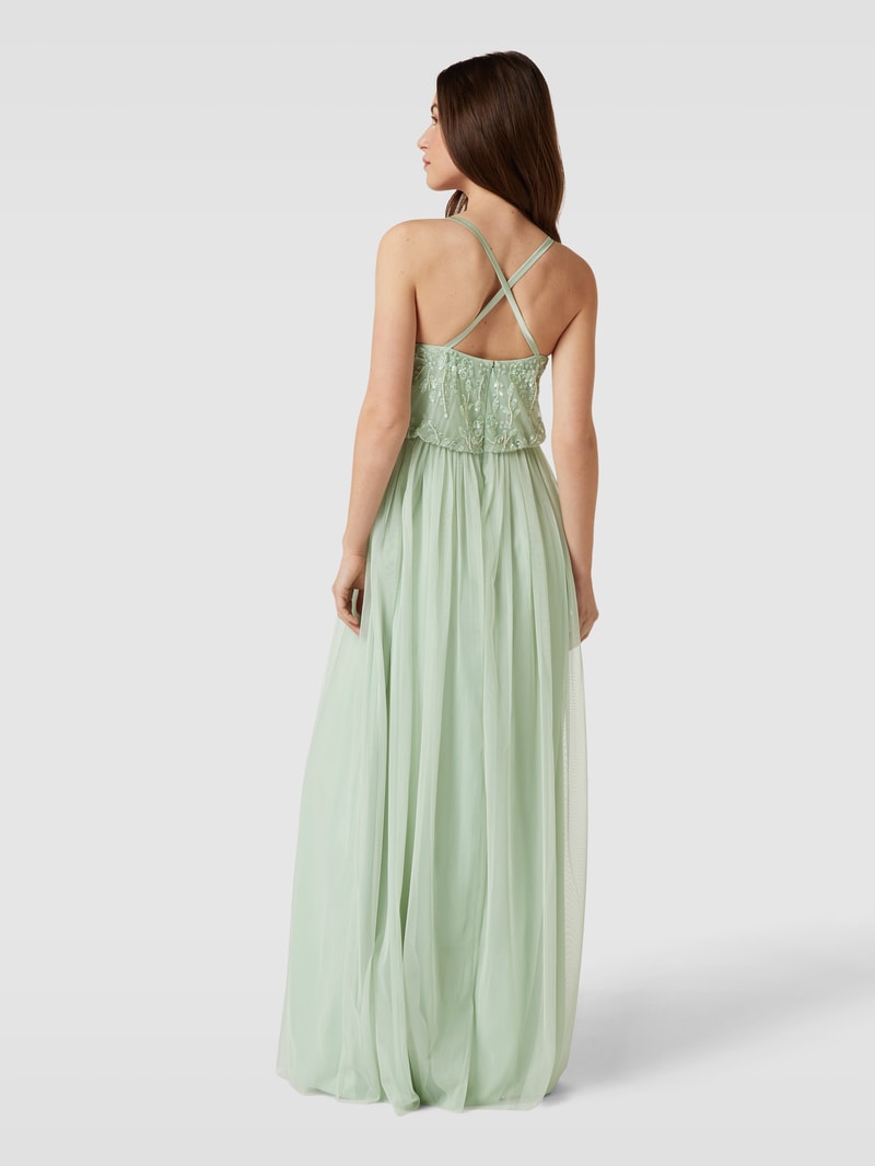 Abendkleid mit Zierbesatz in hellgrün