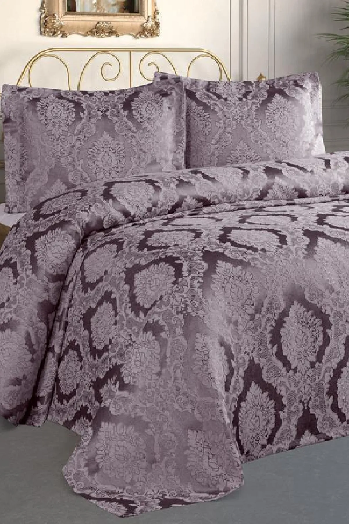 Çeyiz Diyarı  Şulem Jacquard-Chenille-Einzelbettdecke Pflaume