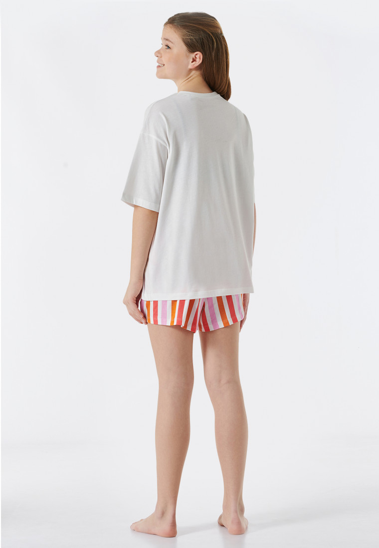 Schlafanzug kurz Organic Cotton Streifen Blumen off-white - Nightwear