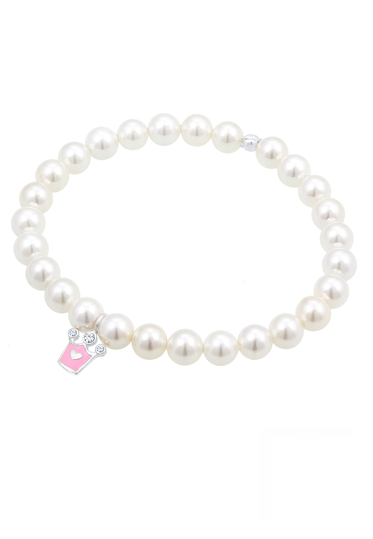 Elli Crown Enamel Pink Shell Beads Crystal Bracelet for Children (925/1000) Silver