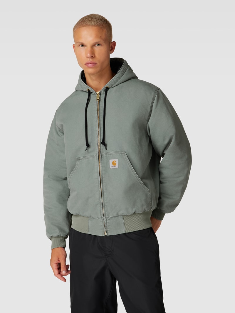 Jacke mit Label-Patch Modell 'ACTIVE' in olivgrün