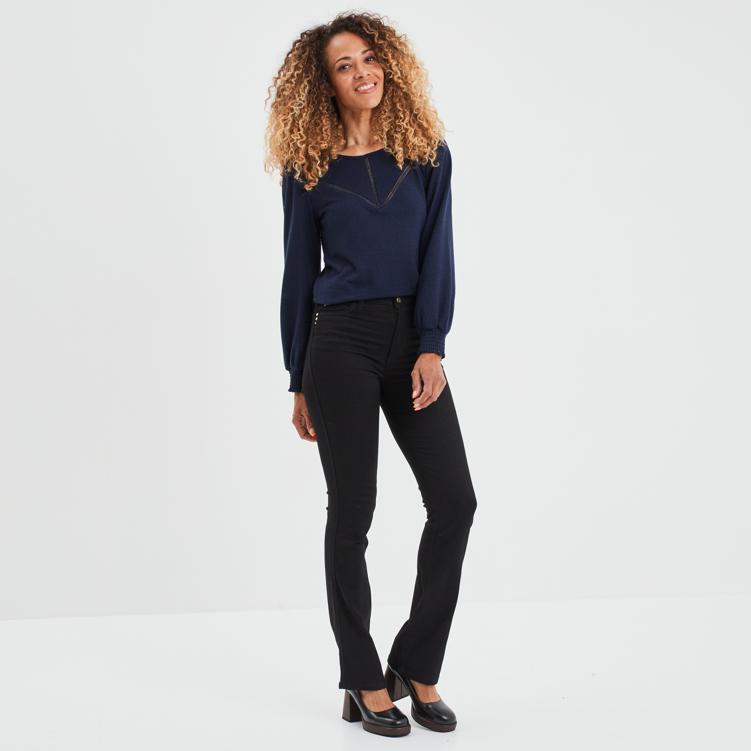 T-shirt avec bandes macramé Creeks bleu marine femme | La Halle