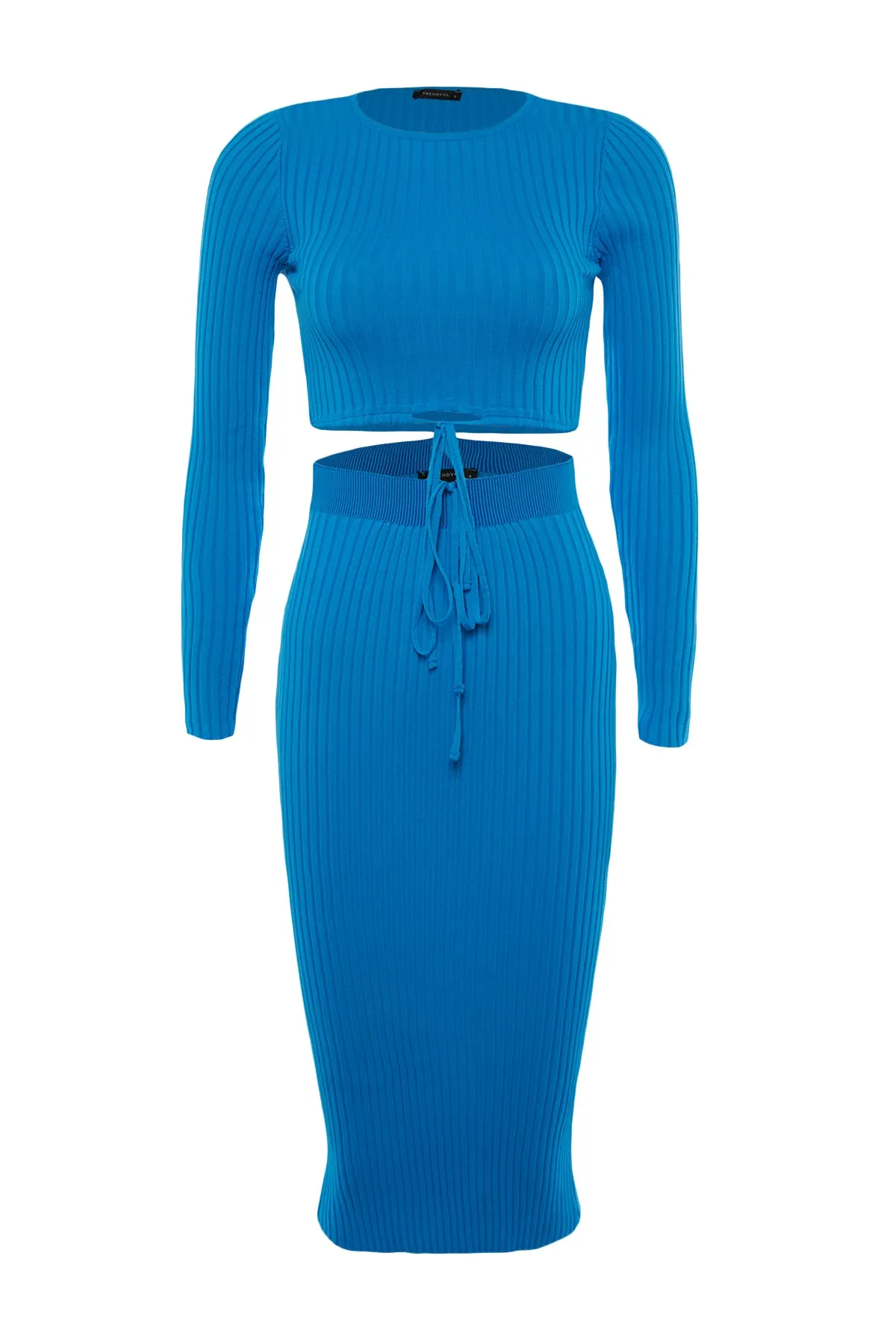Trendyol Collection  Blaues Strickoberteil und -unterteil-Set mit Krawattendetail TWOAW22EL0543