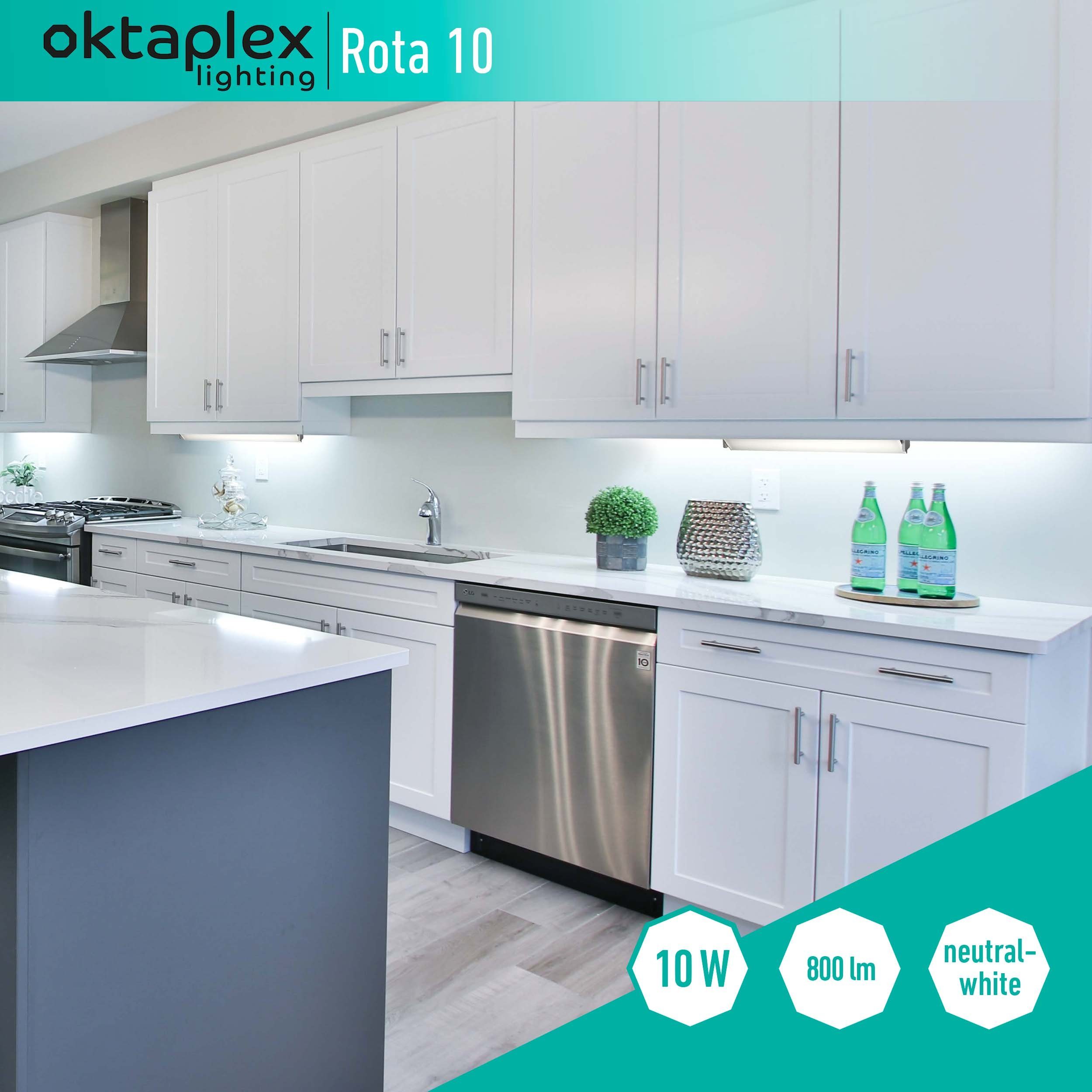 Oktaplex lighting LED Unterbauleuchte Rota 10W 58cm 230V Unterschrankleuchte LED, schwenkbar, LED fest verbaut, Neutralweiß, 4000K Küche Lichtleiste Aluminium mit Schalter