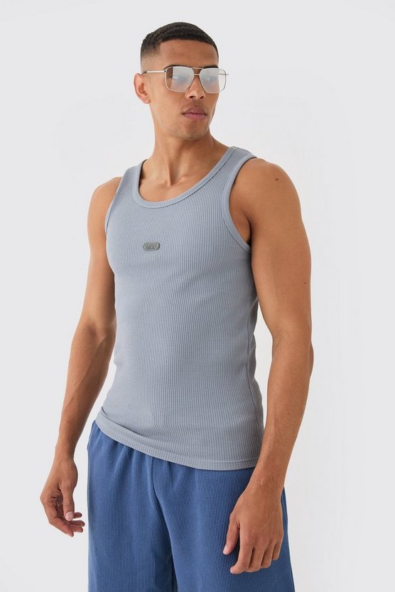 Slim-Fit Man Tanktop in Waffeloptik