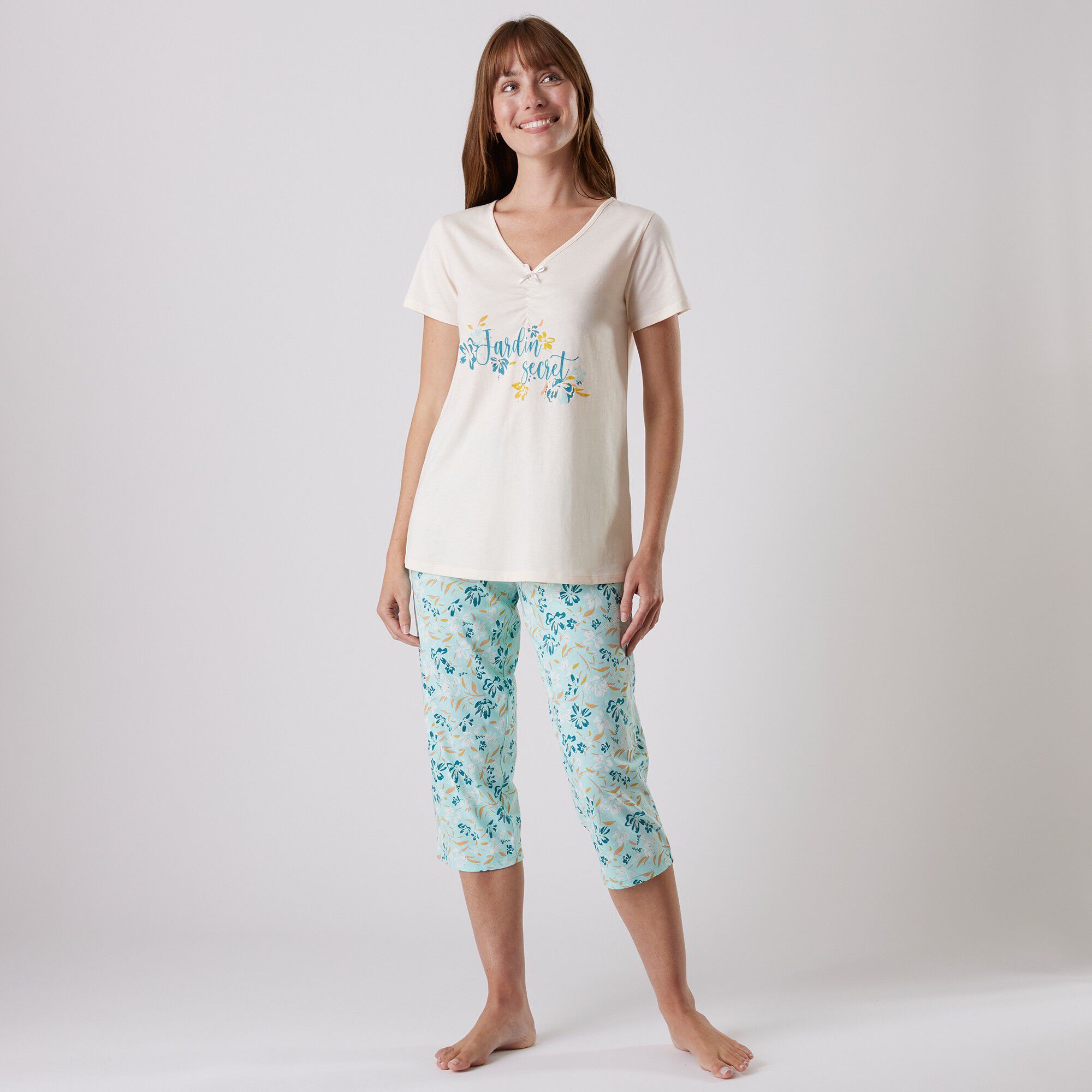 Pantalon court pyjama imprimé floral