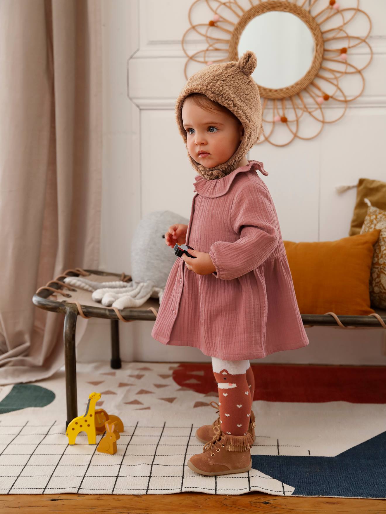 Vertbaudet Baby Kleid mit Kragen, Musselin - altrosa