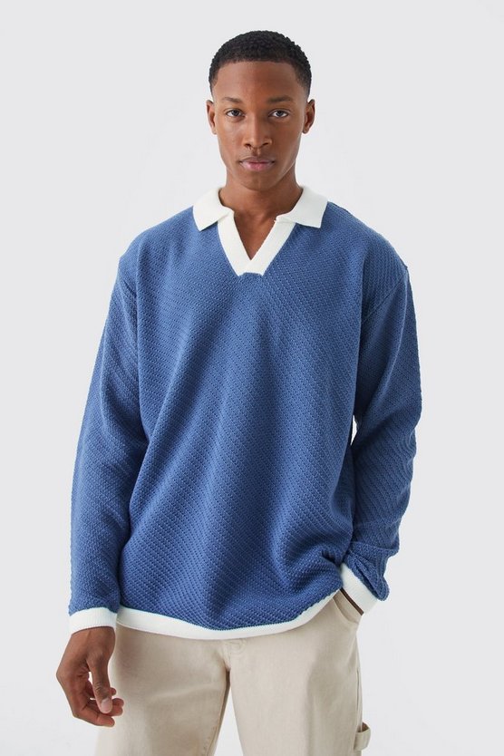 Langärmliges Oversize Poloshirt mit Kontrast-Kragen