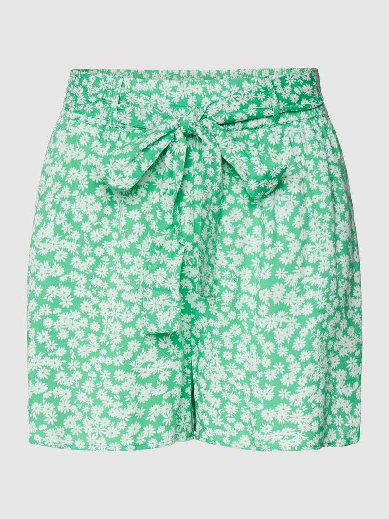 Shorts aus reiner Viskose mit Bindegürtel in grün