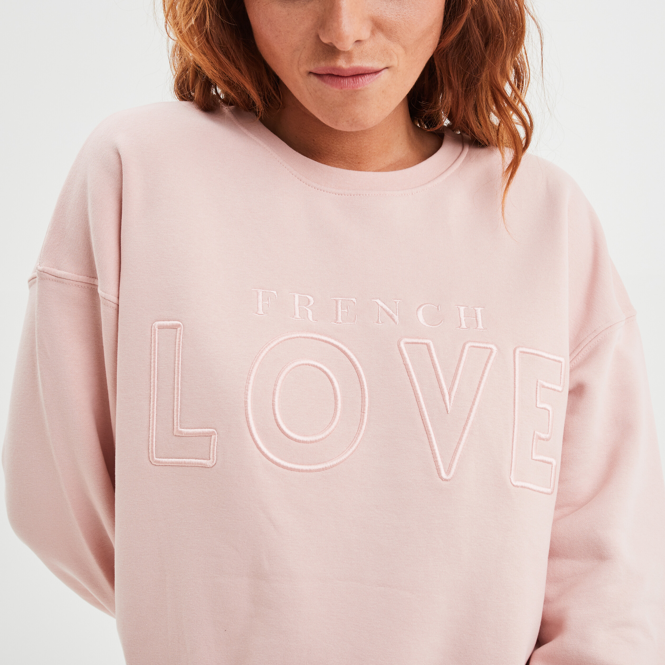 Sweat droit col rond manches longues rose clair femme | La Halle