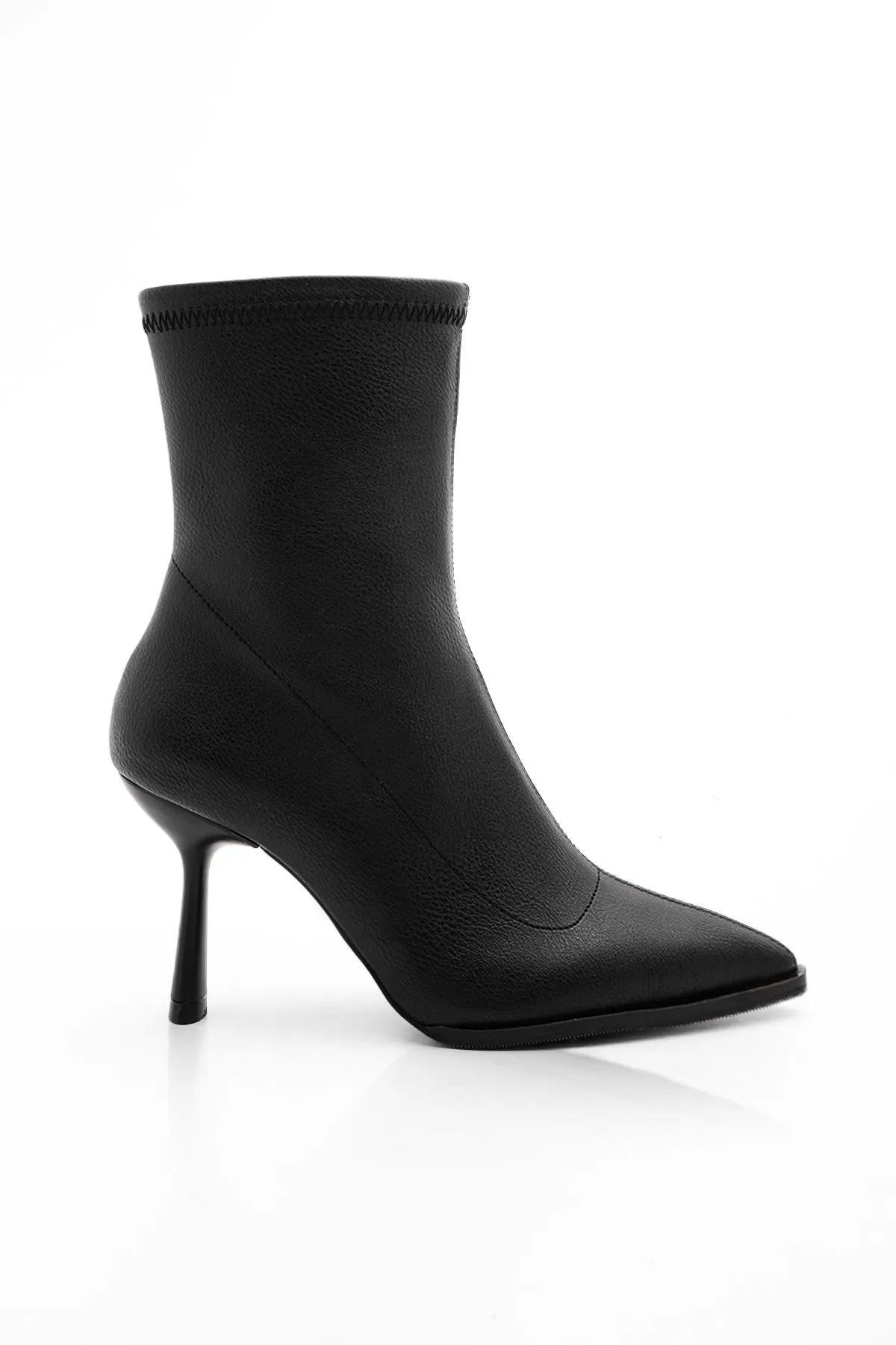 Marjin  Damenstiefel mit Absatz, spitze Zehenpartie, Kelchabsatz, tägliche klassische Stiefel, Löcher, Schwarz