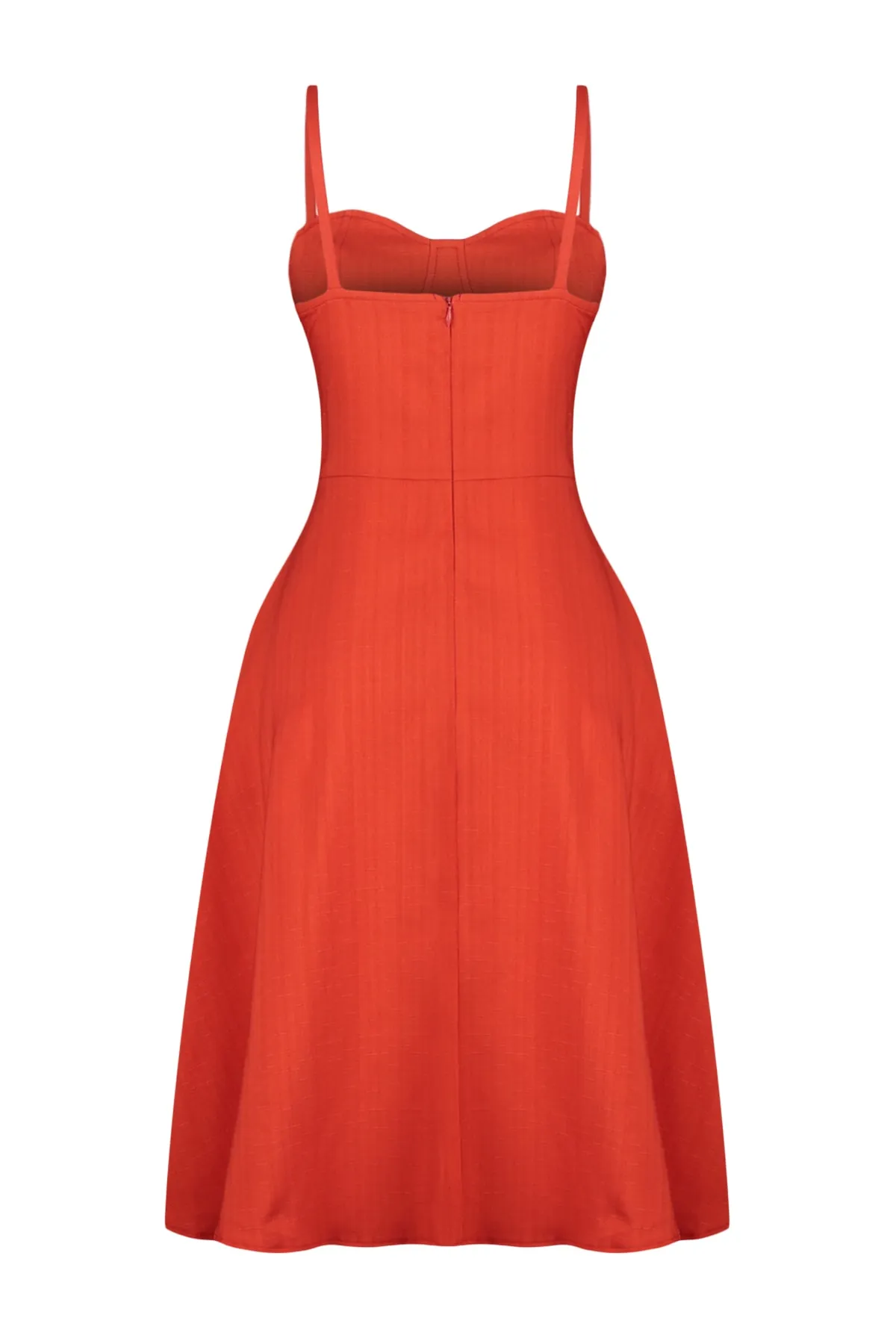Trendyol Collection  Rotes, mintgrünes, Taillenöffnungs-Midikleid aus gewebter Baumwolle mit Muster in gewebter Leinenoptik TWOSS23EL00378