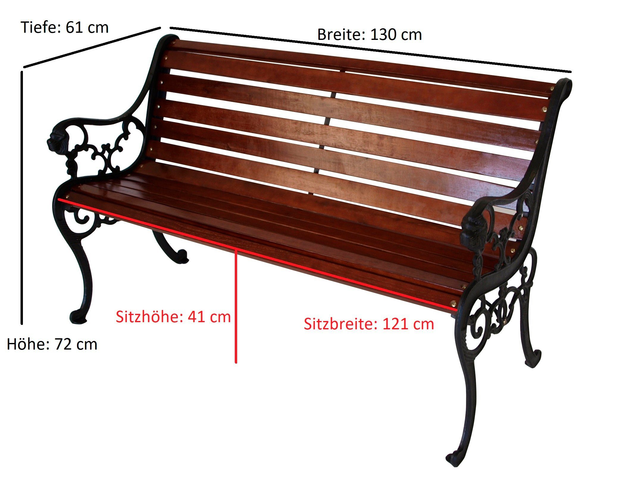 DEGAMO Gartenbank STRASSBURG (1-St), 2-sitzer 130cm, Gestell schwarz, Belattung aus Hartholz